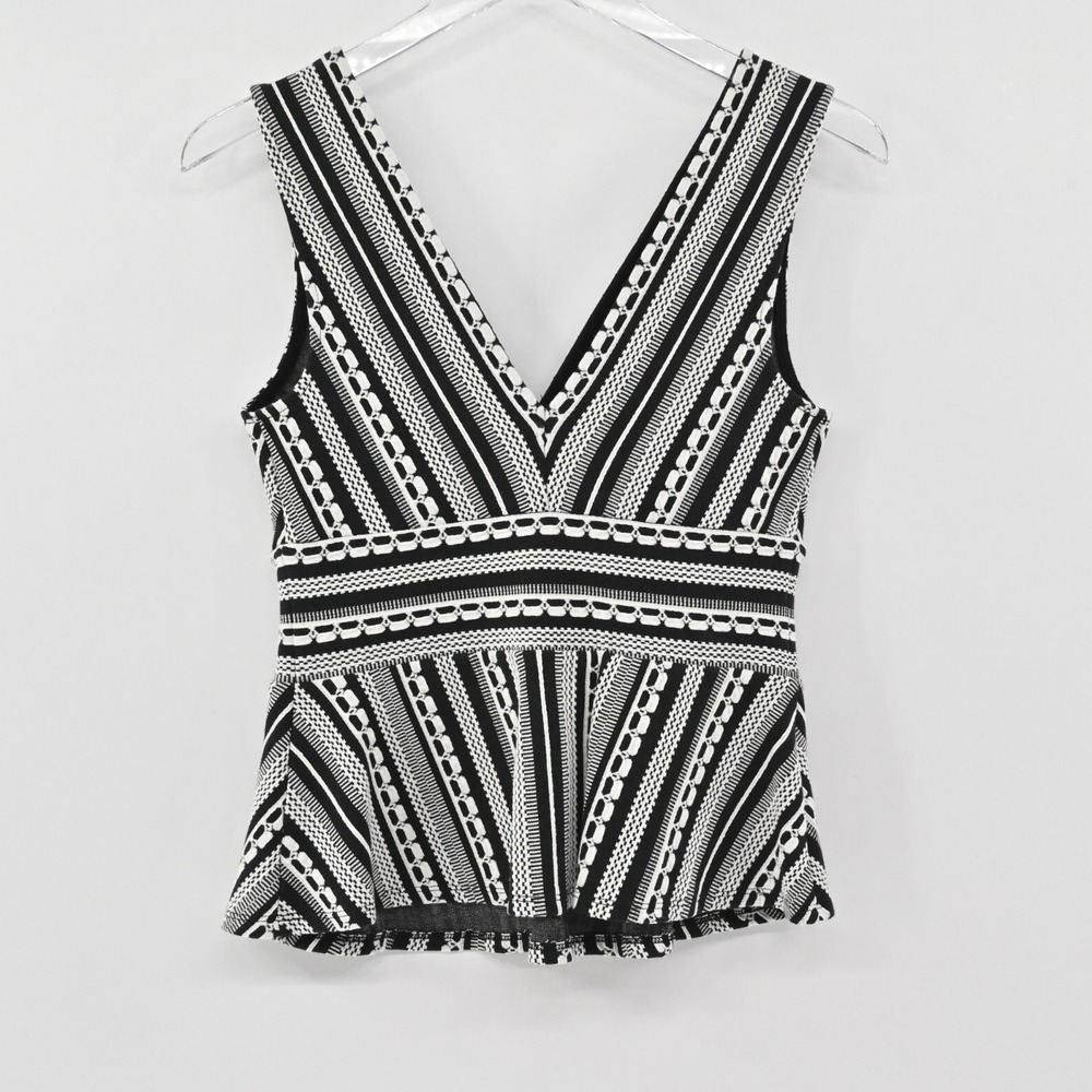 ANTHROPOLOGIE Womens Peplum Top Size XS Vanessa Virginia Sleeveless Black White